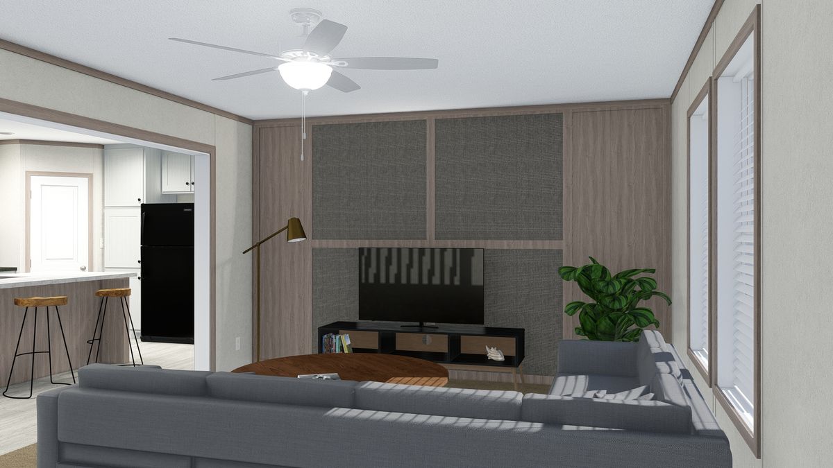 The 4828-5783 THE PULSE Living Room. This Manufactured Mobile Home features 3 bedrooms and 2 baths.