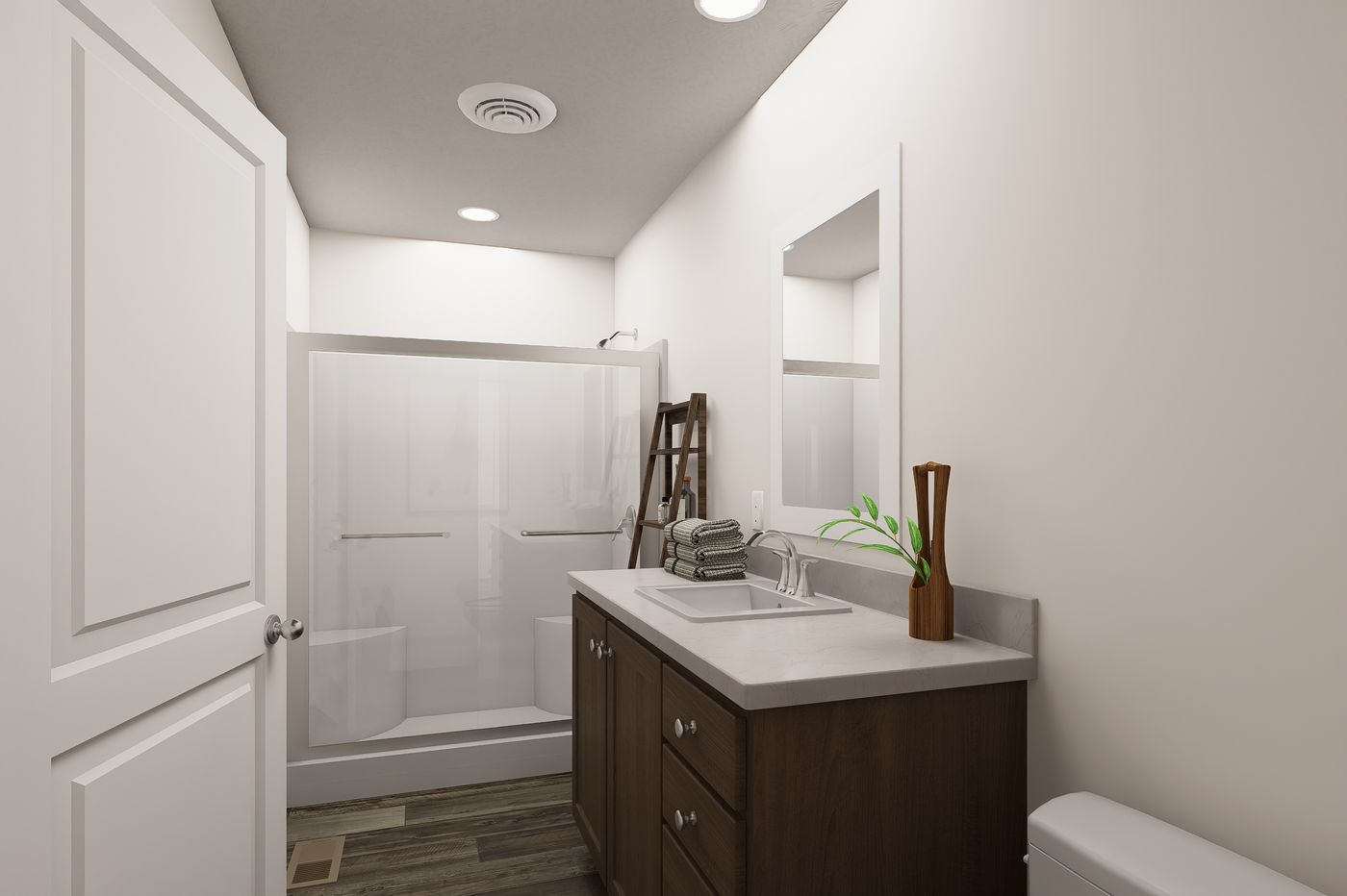 The 4828-MS066 BLUFFTON Primary Bathroom. This Manufactured Mobile Home features 3 bedrooms and 2 baths.