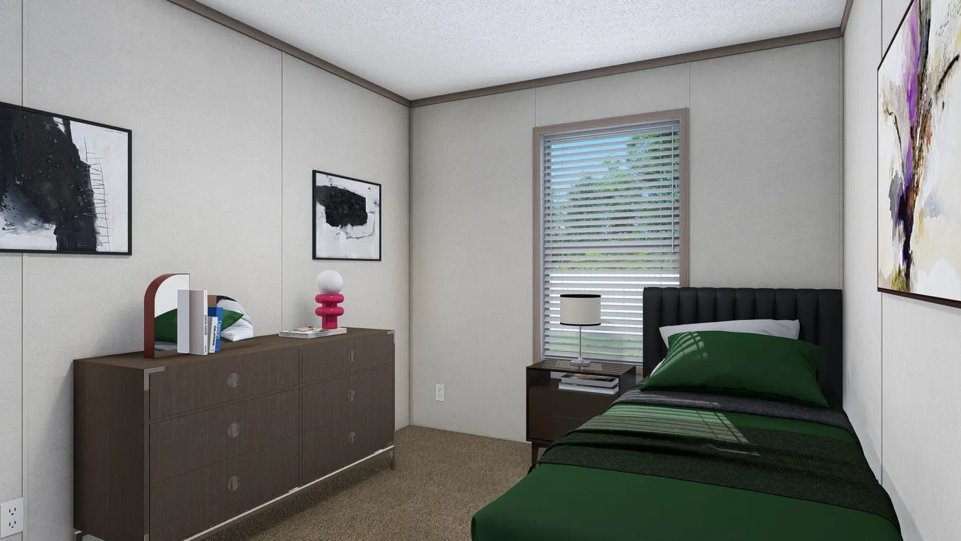 The 5228-E774P THE PULSE Guest Bedroom. This Manufactured Mobile Home features 3 bedrooms and 2 baths.