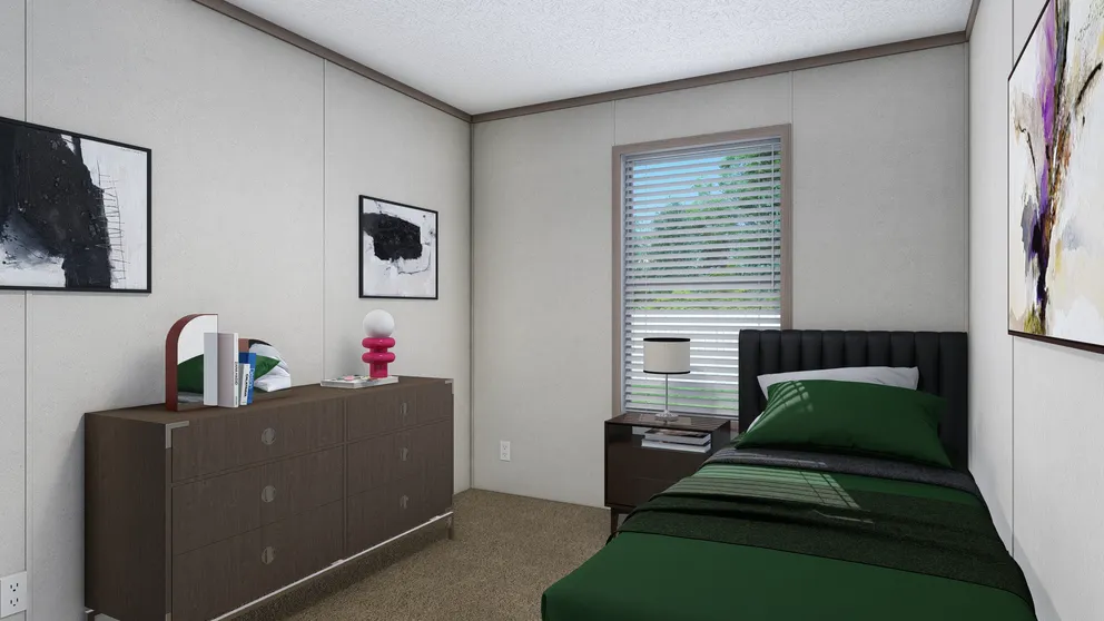 The 5228-E774P THE PULSE Guest Bedroom. This Manufactured Mobile Home features 3 bedrooms and 2 baths.