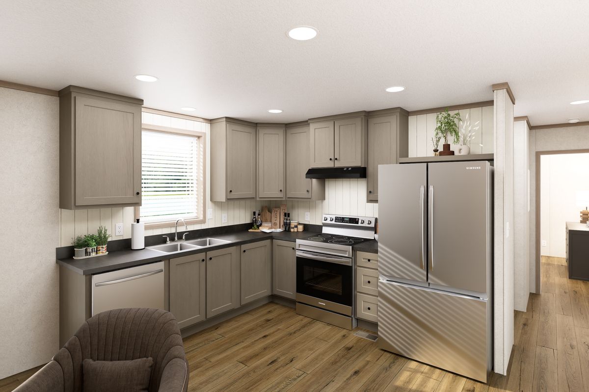 The 6616-CC01 CORNERSTONE 66 Kitchen. This Manufactured Mobile Home features 3 bedrooms and 2 baths.