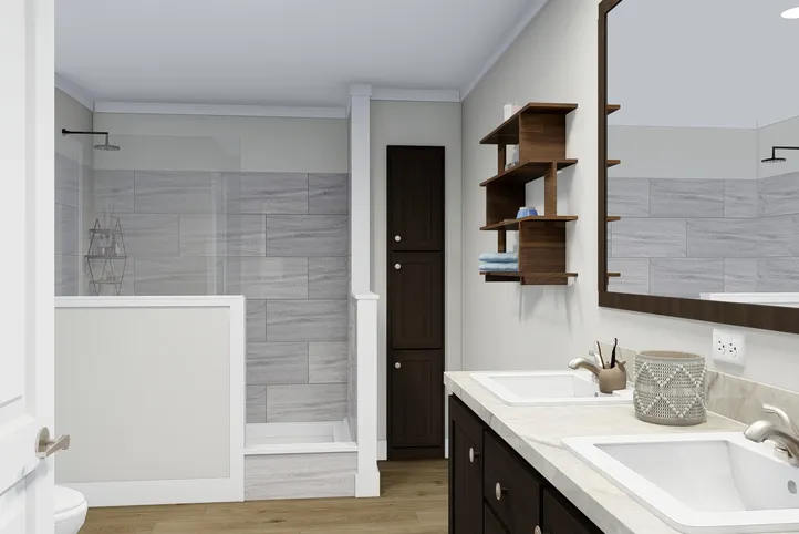The TAHOE 3272A Primary Bathroom. This Manufactured Mobile Home features 3 bedrooms and 2 baths.