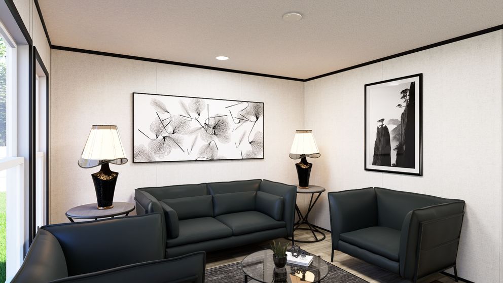 The SOLACE Family Room. This Manufactured Mobile Home features 4 bedrooms and 2 baths.
