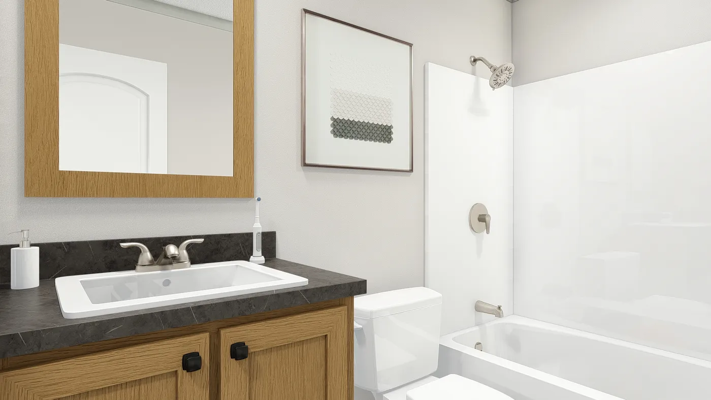 The 2007 "UNDER PRESSURE" 4828 Guest Bathroom. This Manufactured Mobile Home features 3 bedrooms and 2 baths.