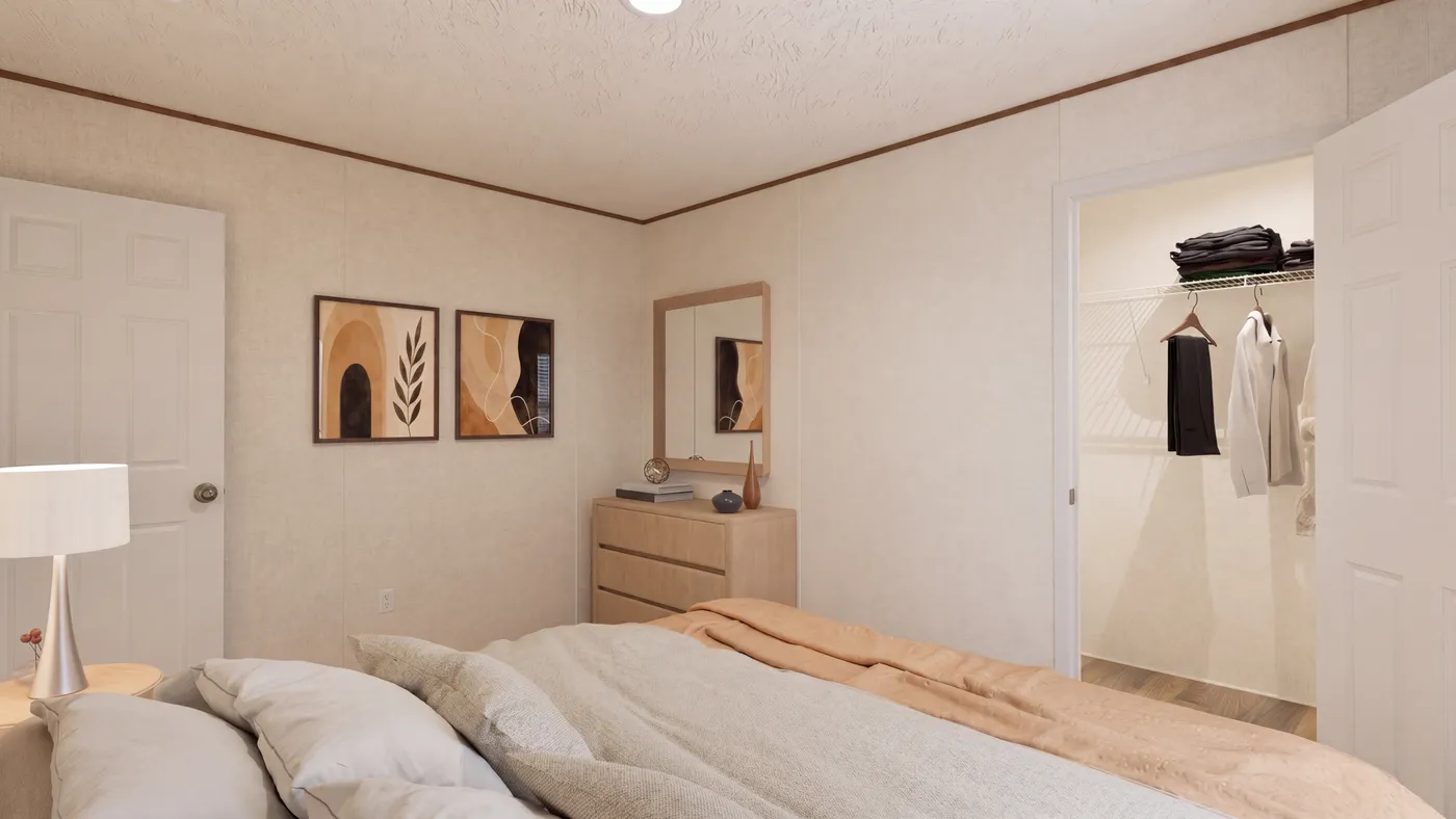 The SPRUCE Bedroom. This Manufactured Mobile Home features 3 bedrooms and 2 baths.