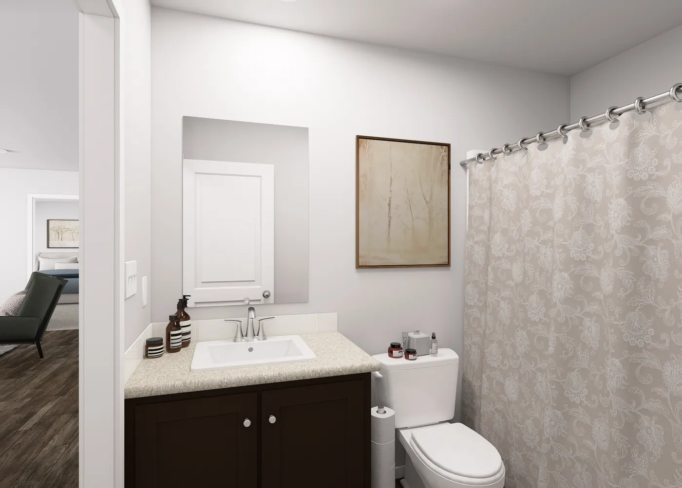 The SLE 481F Guest Bathroom. This Manufactured Mobile Home features 3 bedrooms and 2 baths.