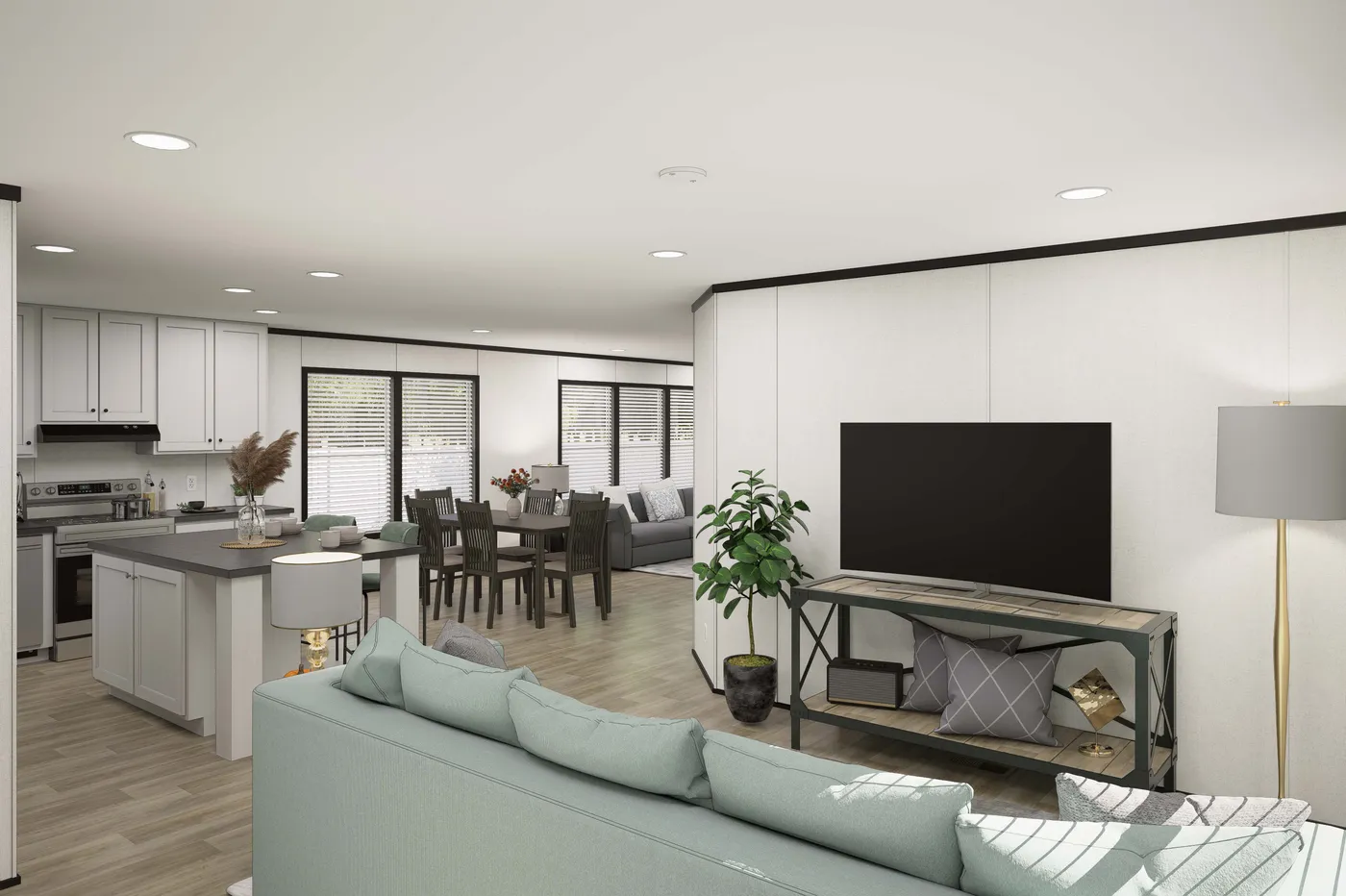 The PLATINUM ANNIVERSARY Living Room. This Manufactured Mobile Home features 3 bedrooms and 2 baths.