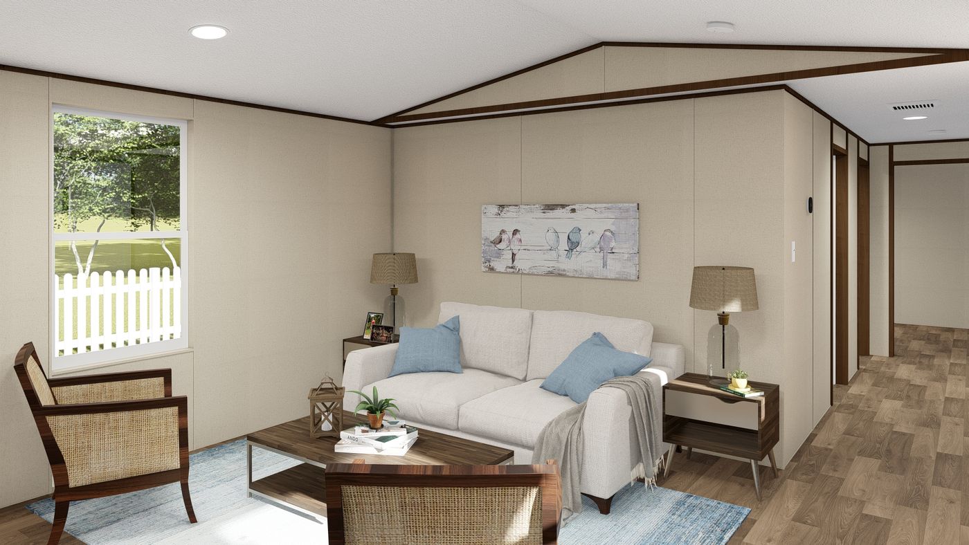 The ELATION Living Room. This Manufactured Mobile Home features 3 bedrooms and 2 baths.