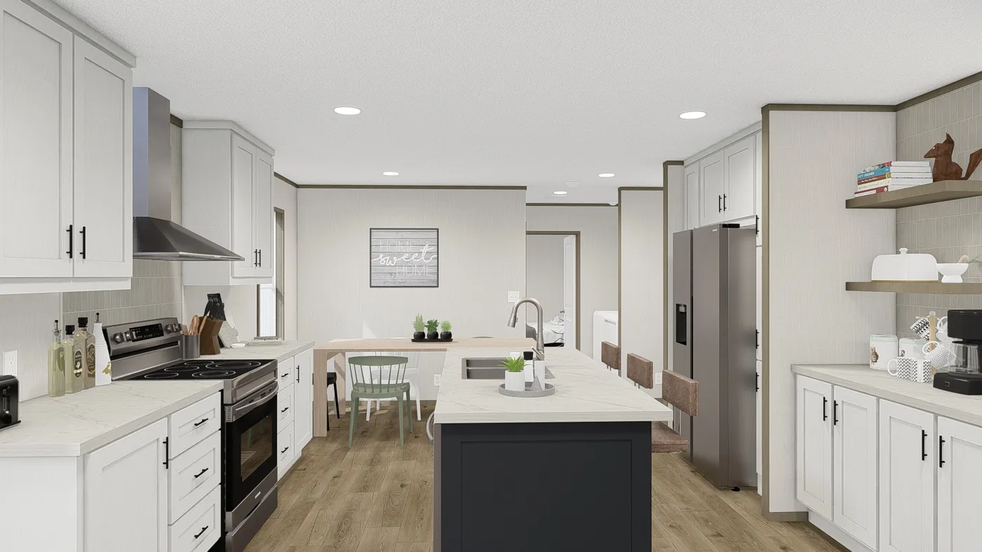 The HUDSON Kitchen. This Manufactured Mobile Home features 3 bedrooms and 2 baths. Tranquility
