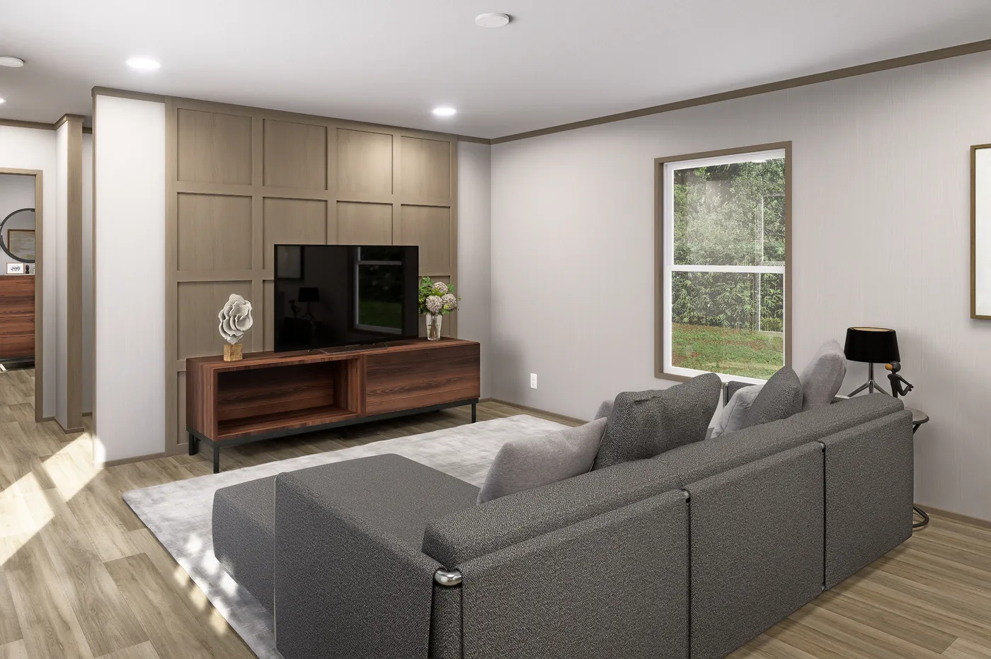 The VOYAGE Living Room. This Manufactured Mobile Home features 3 bedrooms and 2 baths.