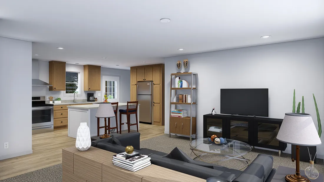 The 2856 LET IT BE Living Room. This Manufactured Mobile Home features 3 bedrooms and 2 baths.