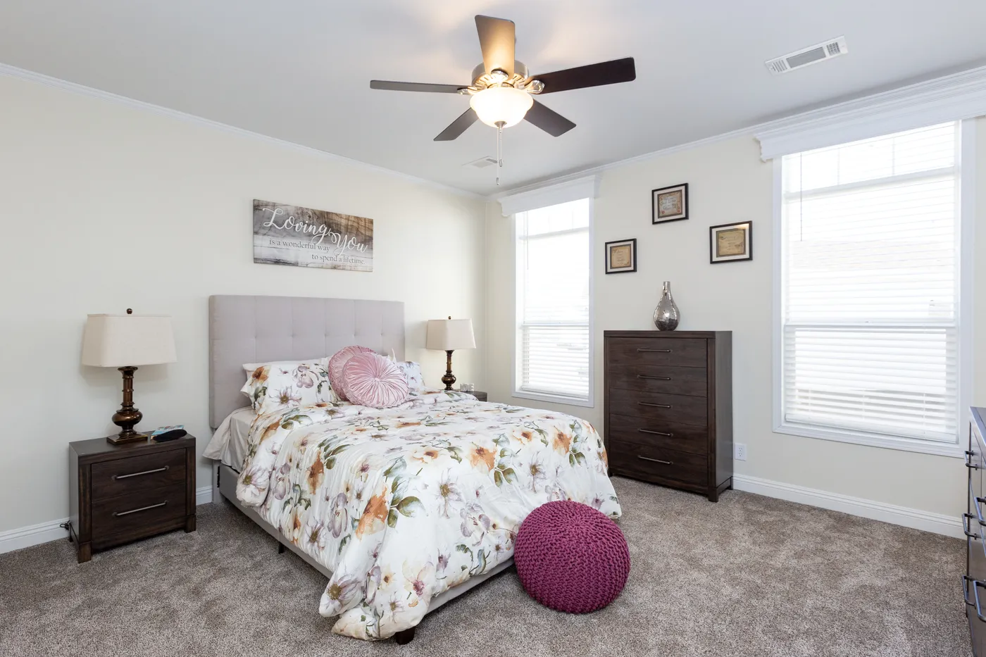 The SUM3076A Primary Bedroom. This Manufactured Mobile Home features 4 bedrooms and 2.5 baths.