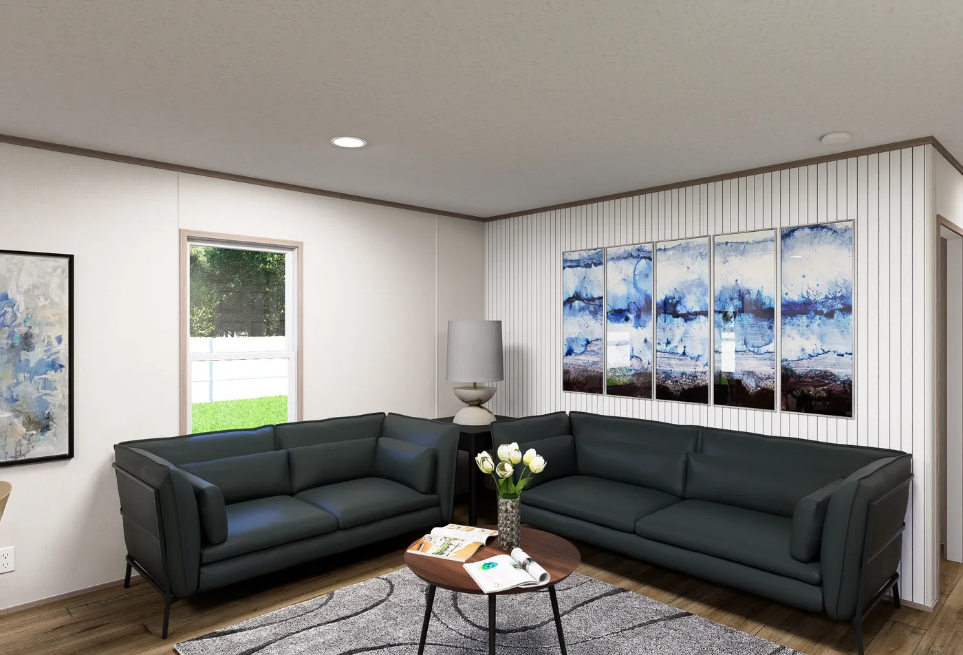 The OASIS Living Room. This Manufactured Mobile Home features 3 bedrooms and 2 baths.