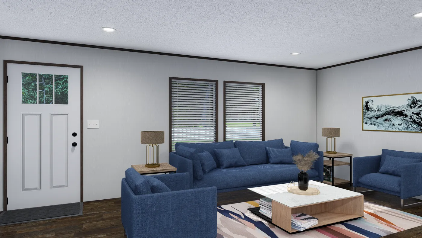 The BOLT Living Room. This Manufactured Mobile Home features 4 bedrooms and 2 baths.