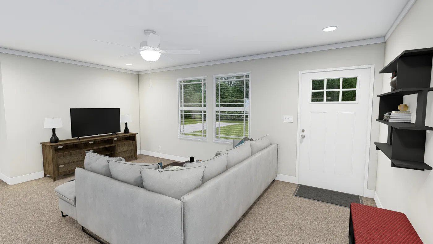 The SUNDANCE 48B Living Room. This Manufactured Mobile Home features 3 bedrooms and 2 baths.