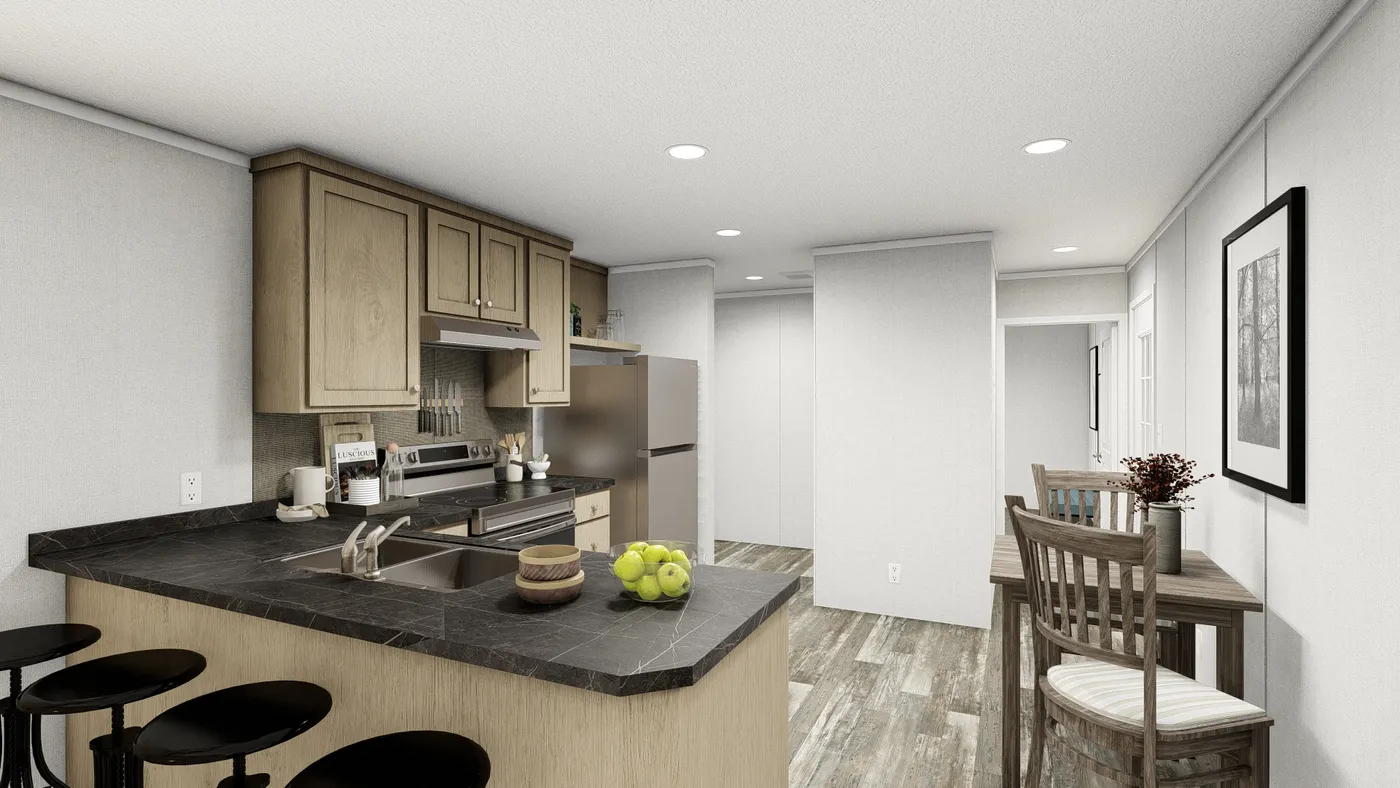 The RUBY Kitchen. This Manufactured Mobile Home features 2 bedrooms and 2 baths.