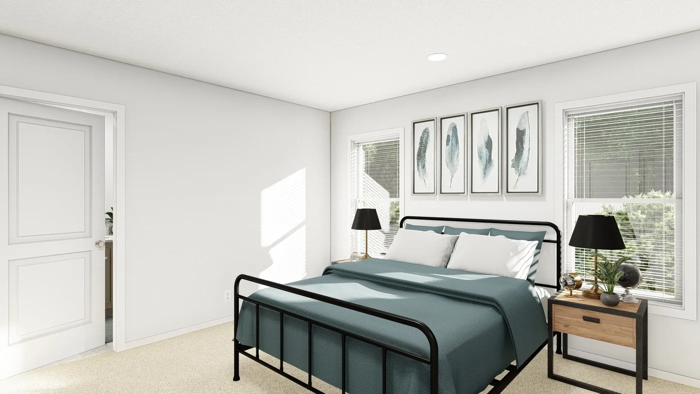 The DRM603N 1560'            DREAM Primary Bedroom. This Manufactured Mobile Home features 2 bedrooms and 2 baths.