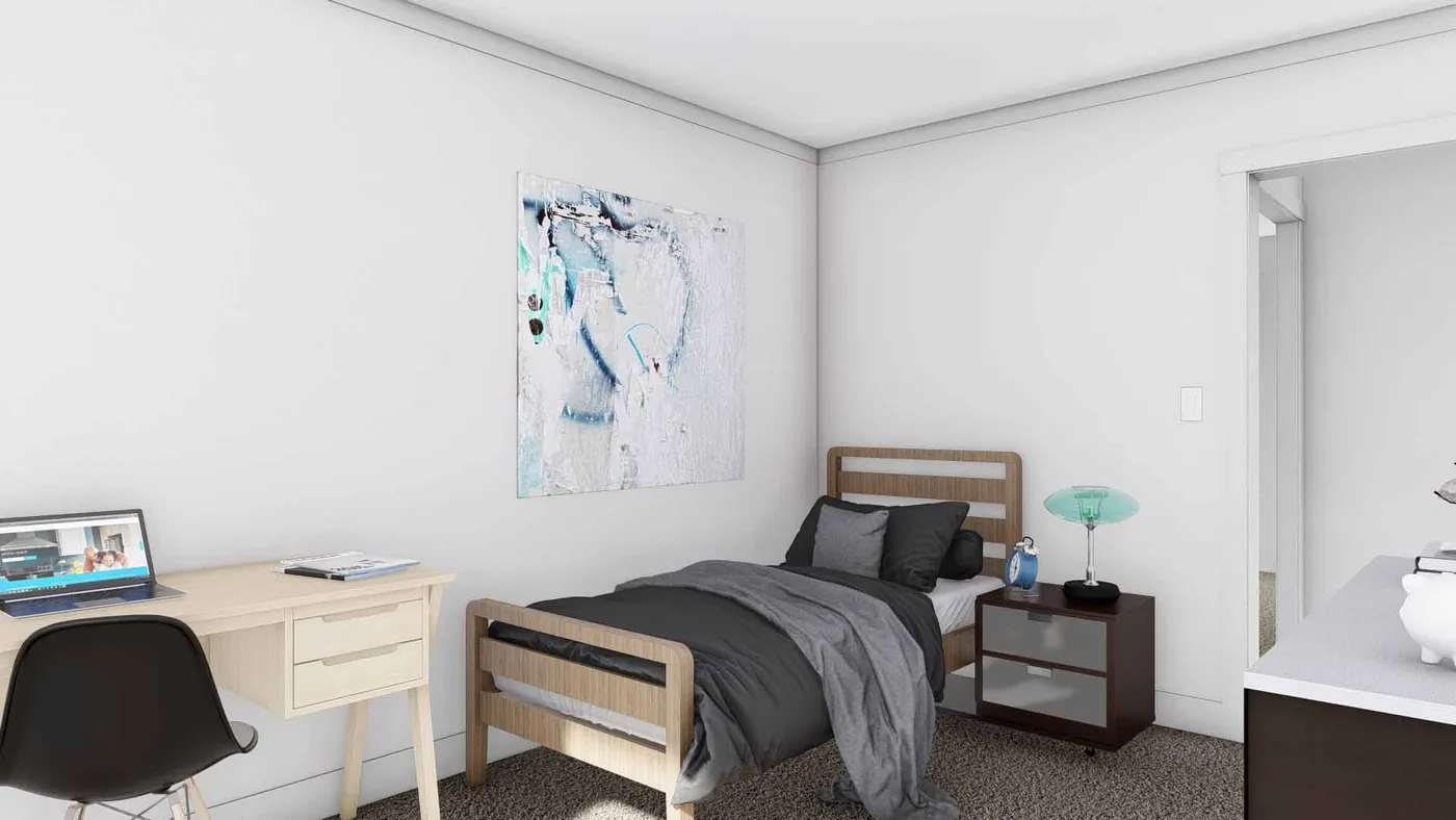 The JOHNNY B GOODE Bedroom. This Modular Home features 3 bedrooms and 2 baths.