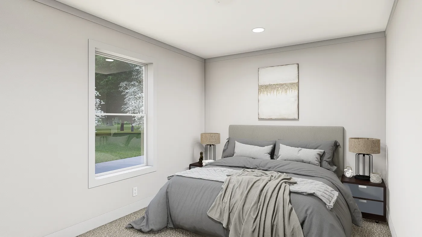 The LEAN ON ME Guest Bedroom. This Manufactured Mobile Home features 3 bedrooms and 2 baths.