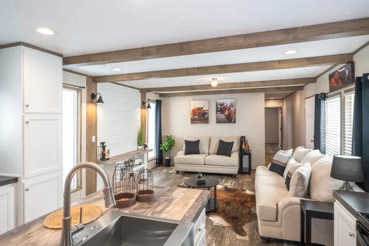 The RIVERHAVEN Living Room. This Manufactured Mobile Home features 3 bedrooms and 2 baths.
