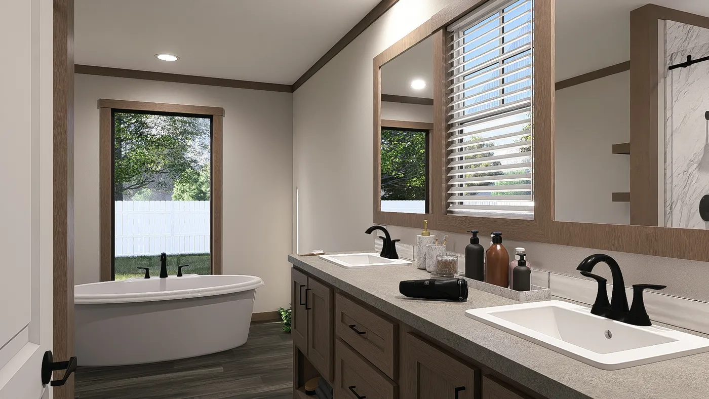 The EMILIE ELITE Primary Bathroom. This Manufactured Mobile Home features 3 bedrooms and 2 baths.