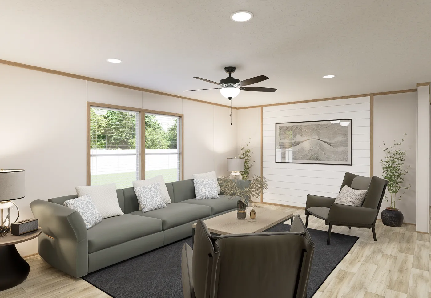 The THE MOUNTAINEER 72 Living Room. This Manufactured Mobile Home features 3 bedrooms and 2 baths.