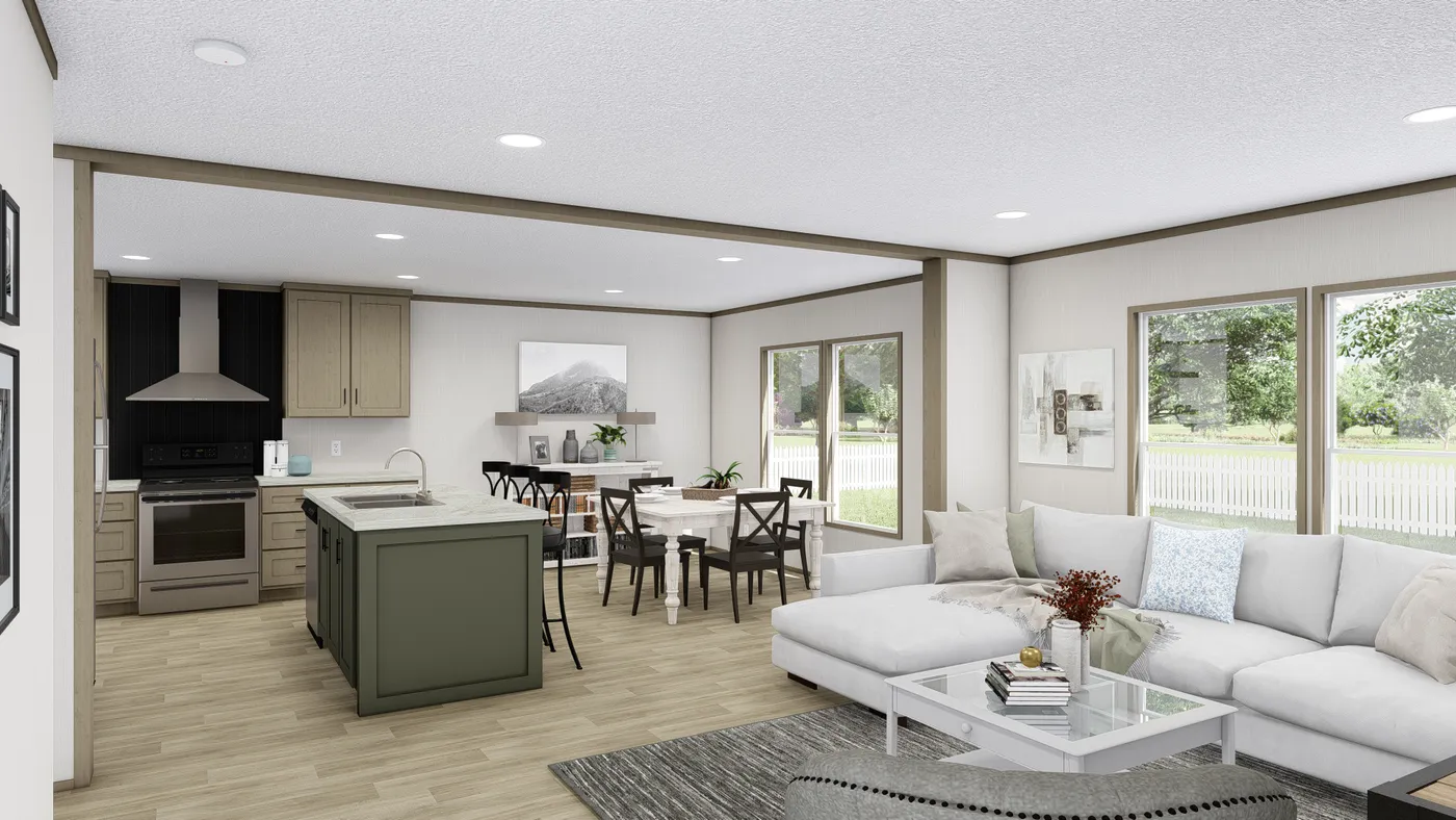 The COOK Living Room. This Manufactured Mobile Home features 3 bedrooms and 2 baths.