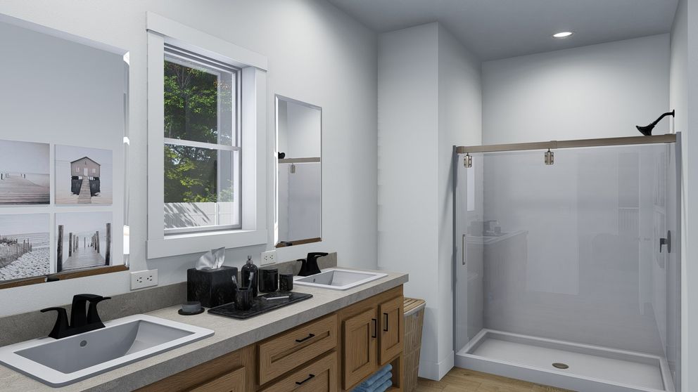 The ACADIA Primary Bathroom. This Manufactured Mobile Home features 3 bedrooms and 2 baths.