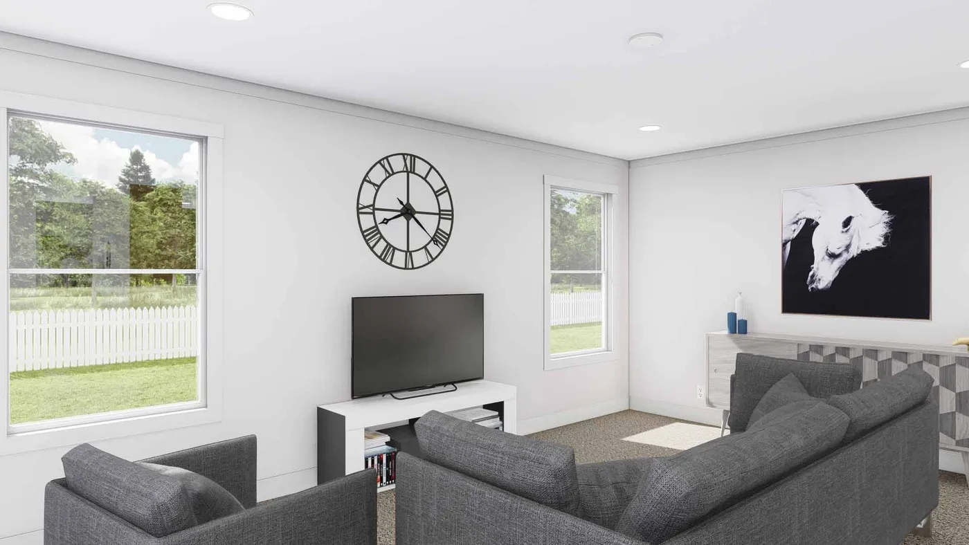 The JOHNNY B GOODE Living Room. This Modular Home features 3 bedrooms and 2 baths.