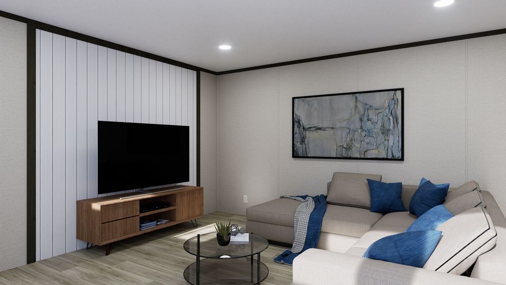 The RALLY Living Room. This Manufactured Mobile Home features 3 bedrooms and 2 baths.