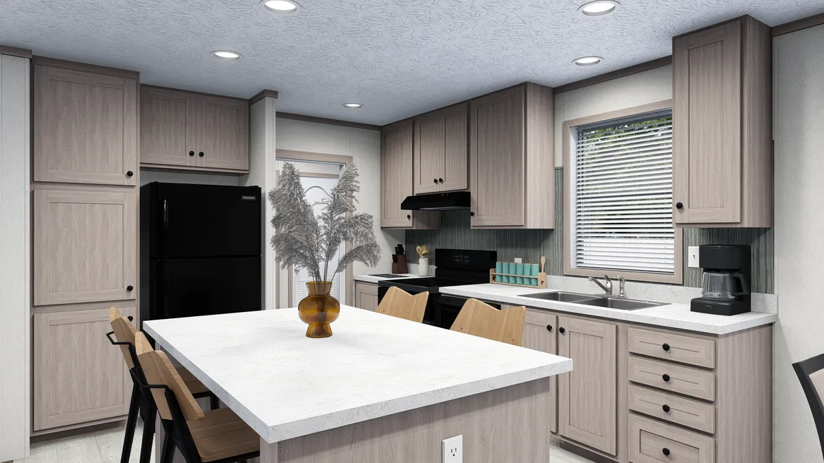 The 5224-E735 THE PULSE Kitchen. This Manufactured Mobile Home features 3 bedrooms and 2 baths.