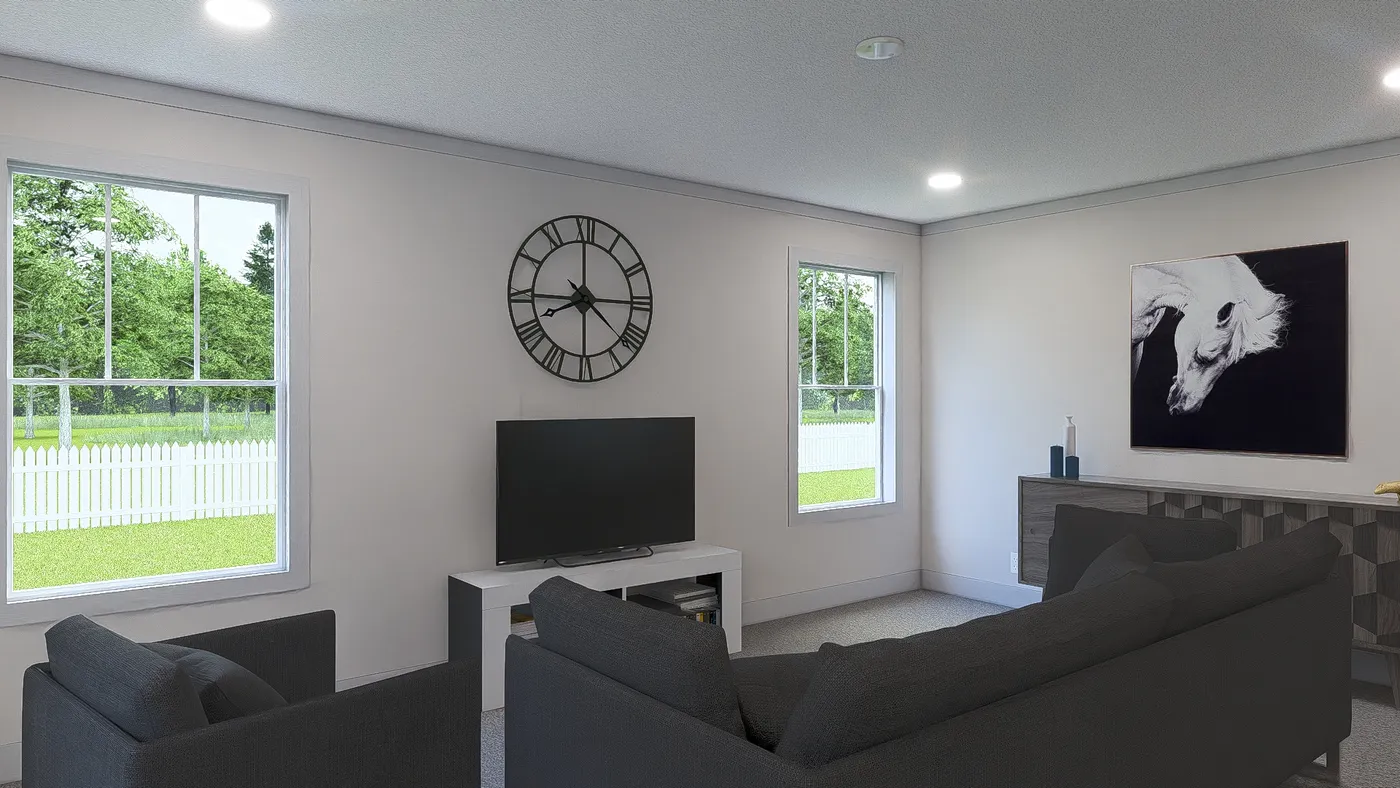 The JOHNNY B GOODE Living Room. This Modular Home features 3 bedrooms and 2 baths.