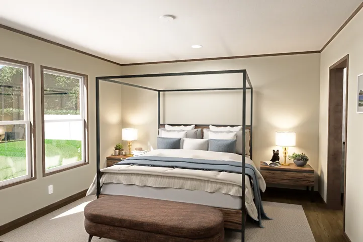 The FIJI Primary Bedroom. This Manufactured Mobile Home features 3 bedrooms and 2 baths.