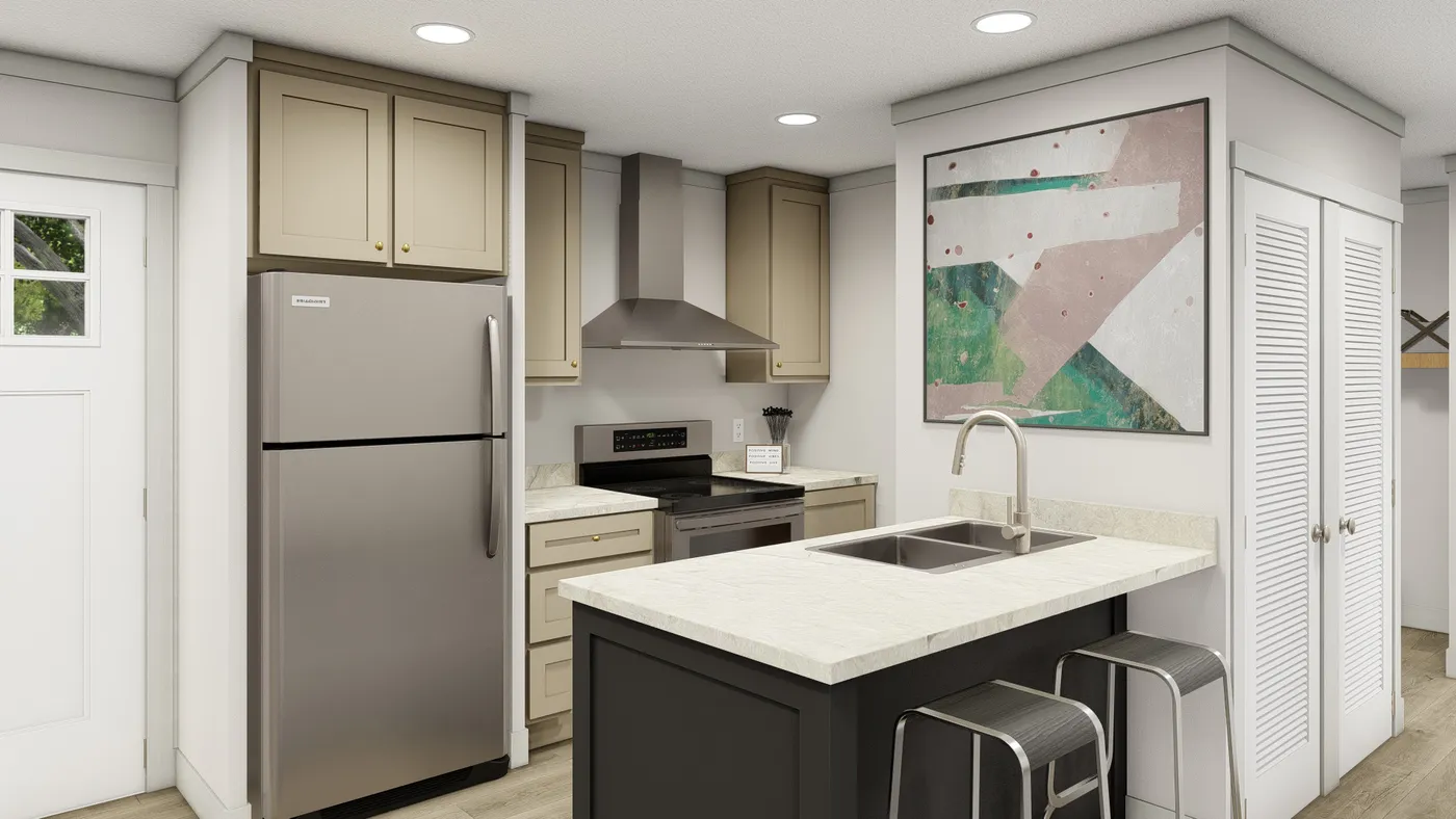 The 1003 "BORN TO RUN" 6016 Kitchen. This Manufactured Mobile Home features 2 bedrooms and 2 baths.