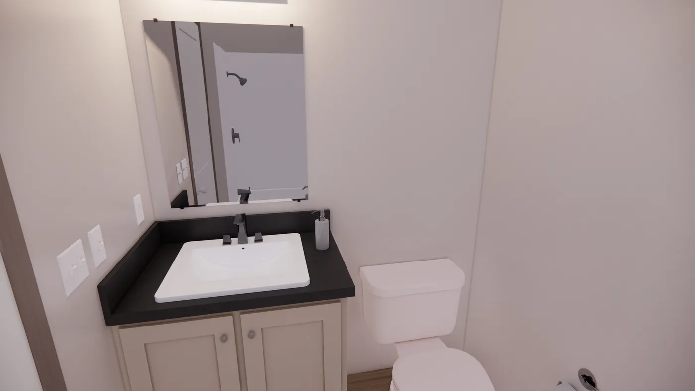 The 7616-4200 ADRENALINE Primary Bathroom. This Manufactured Mobile Home features 3 bedrooms and 2 baths.