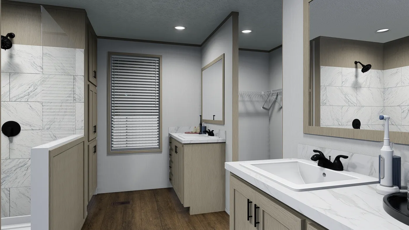 The 1959 Primary Bathroom. This Manufactured Mobile Home features 3 bedrooms and 2 baths.