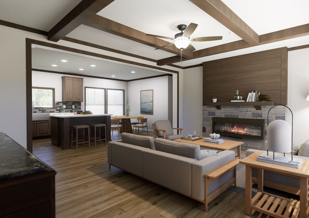 The THE ELITE Living Room. This Manufactured Mobile Home features 3 bedrooms and 2 baths.