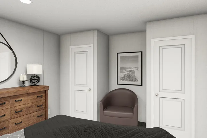 The JADE Primary Bedroom. This Manufactured Mobile Home features 2 bedrooms and 1 bath.