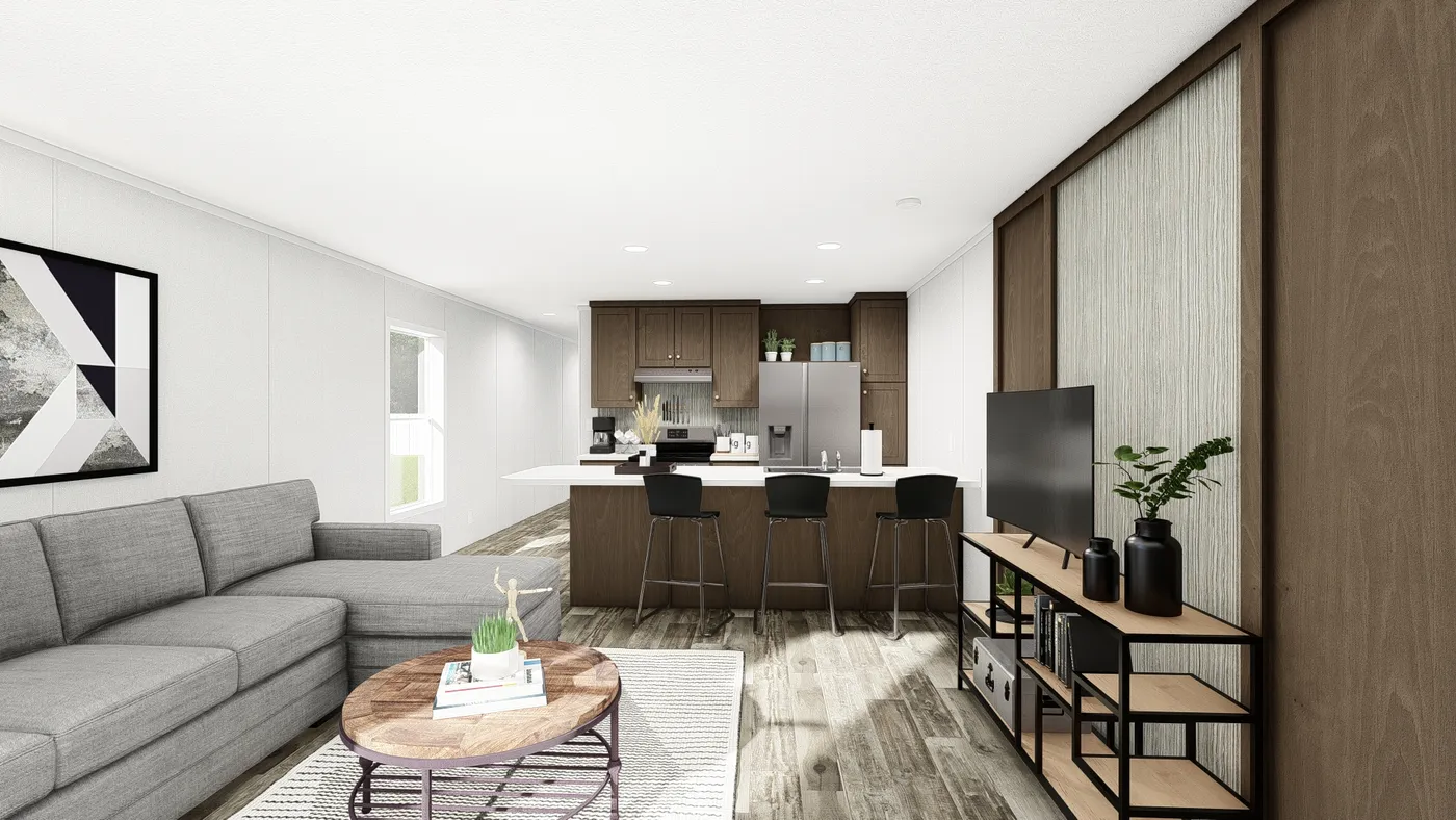The PERIDOT 56 Living Room. This Manufactured Mobile Home features 2 bedrooms and 2 baths.