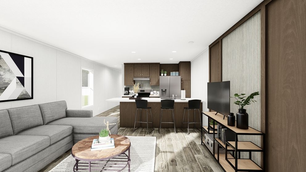The PERIDOT 56 Living Room. This Manufactured Mobile Home features 2 bedrooms and 2 baths.