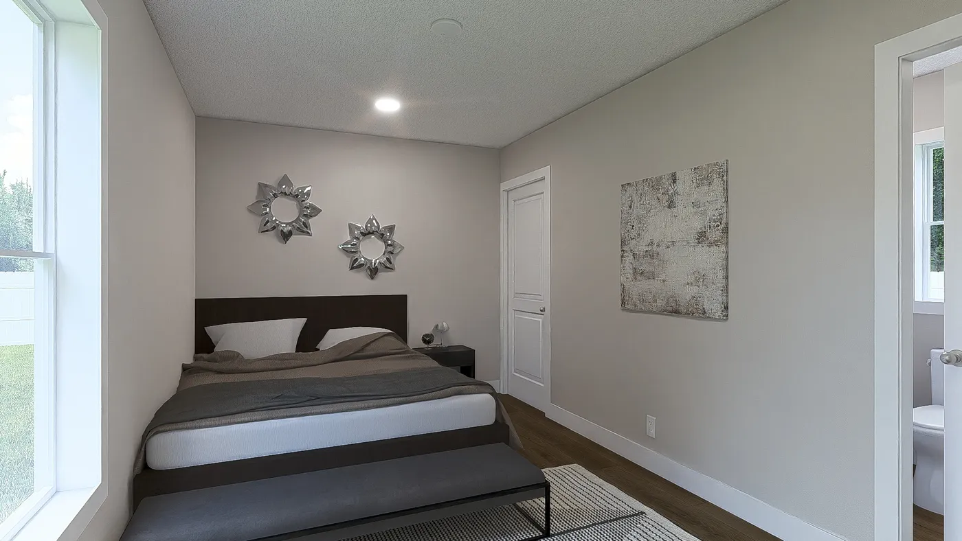 The YESTERDAY Primary Bedroom. This Manufactured Mobile Home features 1 bedroom and 1 bath.