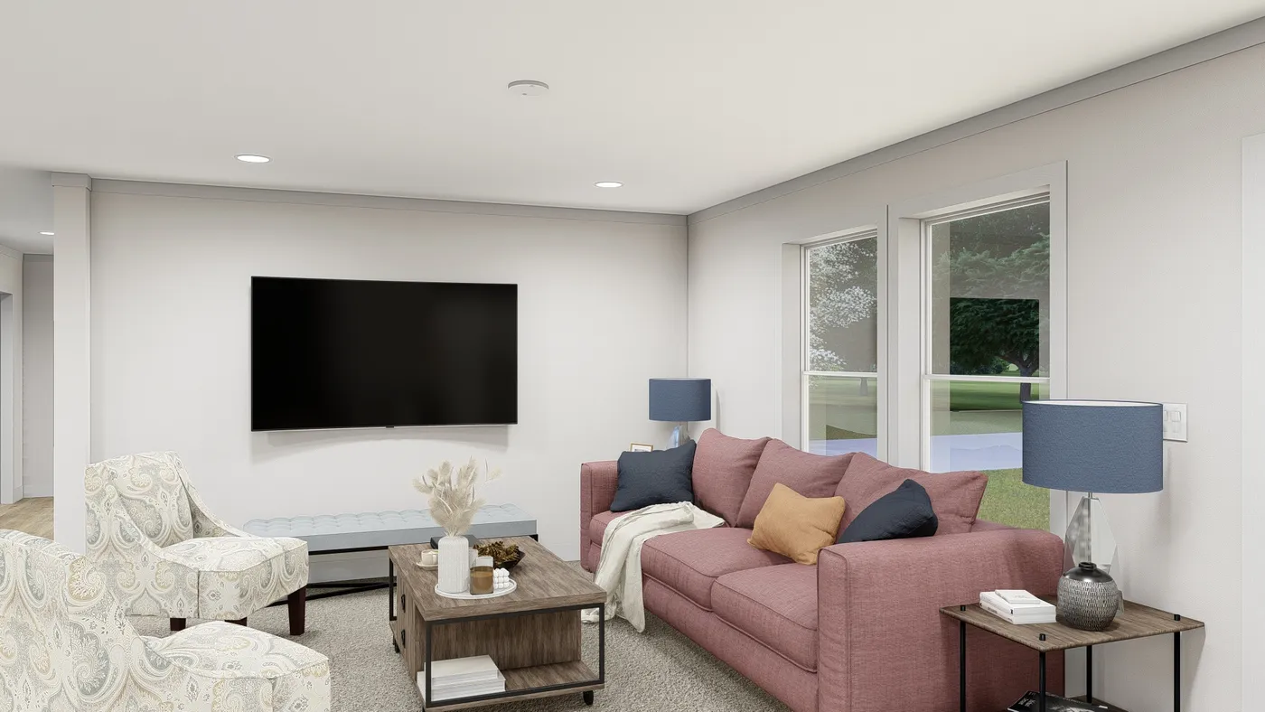 The LEAN ON ME Living Room. This Manufactured Mobile Home features 3 bedrooms and 2 baths.