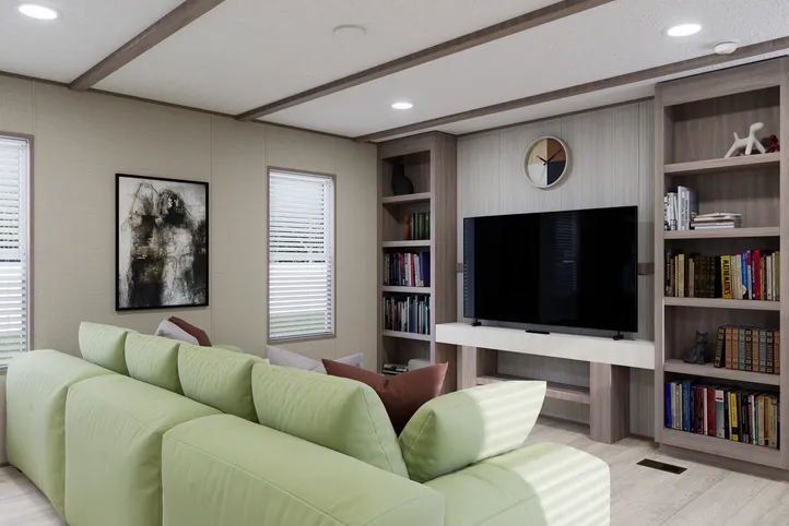 The THE ANNIVERSARY 76 Living Room. This Manufactured Mobile Home features 3 bedrooms and 2 baths.