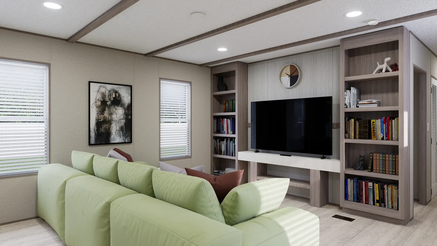 The THE ANNIVERSARY 76 Living Room. This Manufactured Mobile Home features 3 bedrooms and 2 baths.