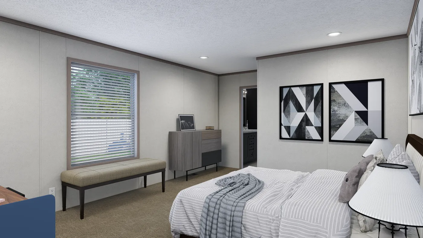 The 4828-E782 THE PULSE Primary Bathroom. This Manufactured Mobile Home features 3 bedrooms and 2 baths.