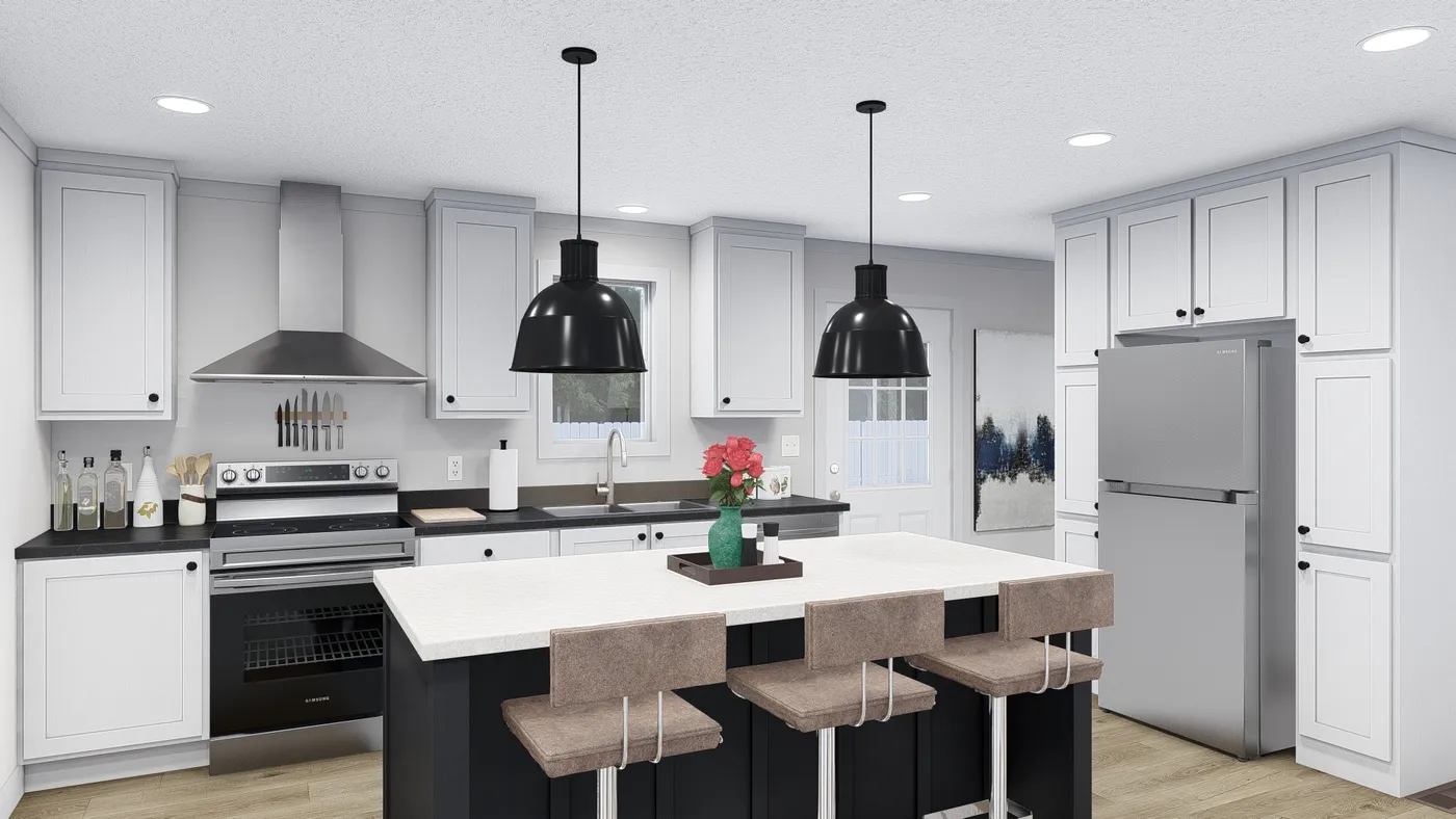 The HEY JUDE Kitchen. This Manufactured Mobile Home features 4 bedrooms and 2 baths.