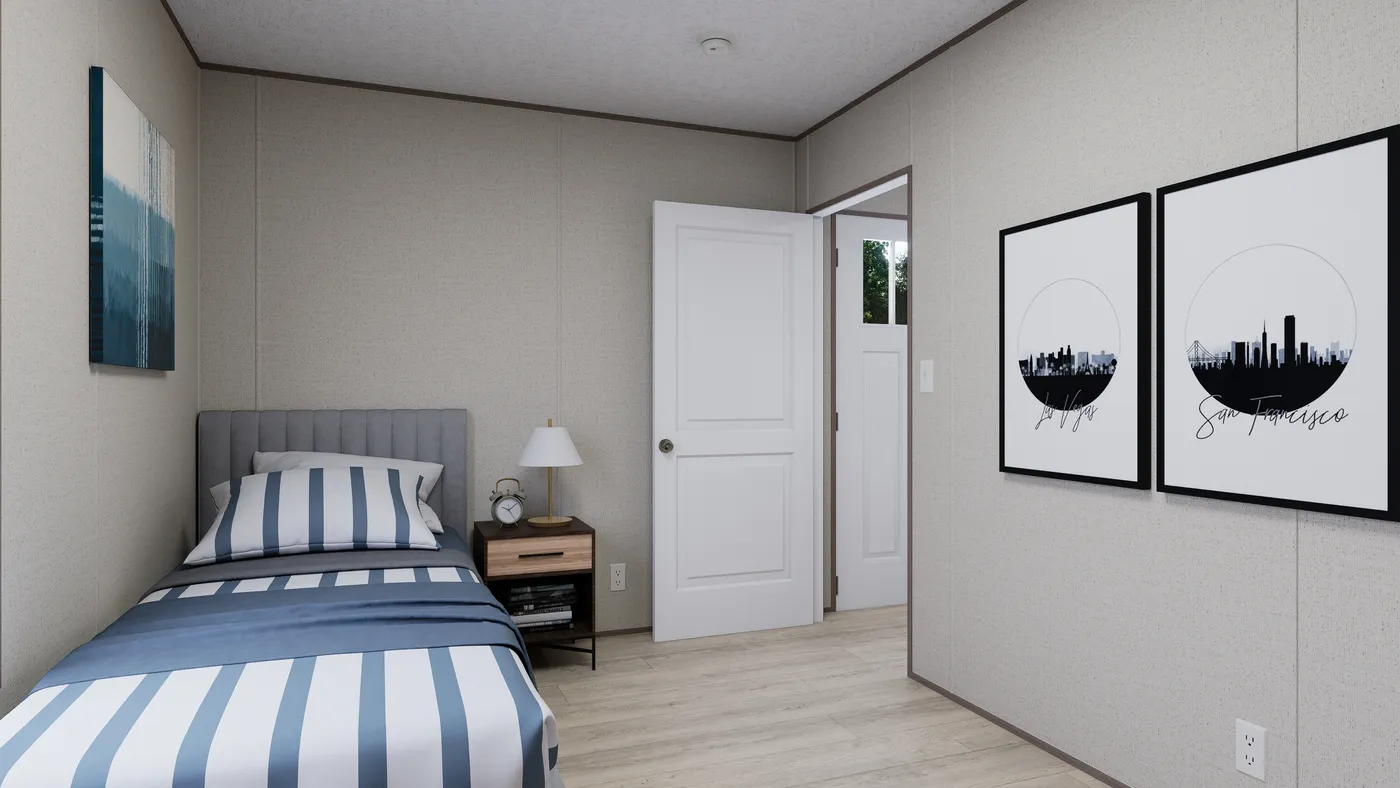 The GLACIER RIDGE Bedroom. This Manufactured Mobile Home features 2 bedrooms and 1 bath.