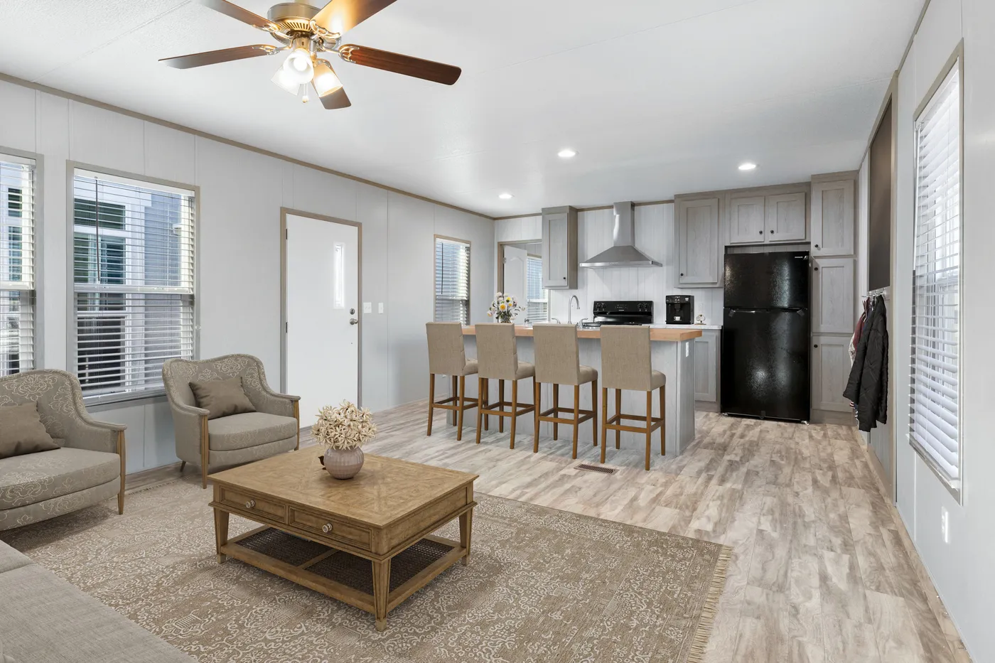 The BREEZE 16602A Living Room. This Manufactured Mobile Home features 2 bedrooms and 2 baths.