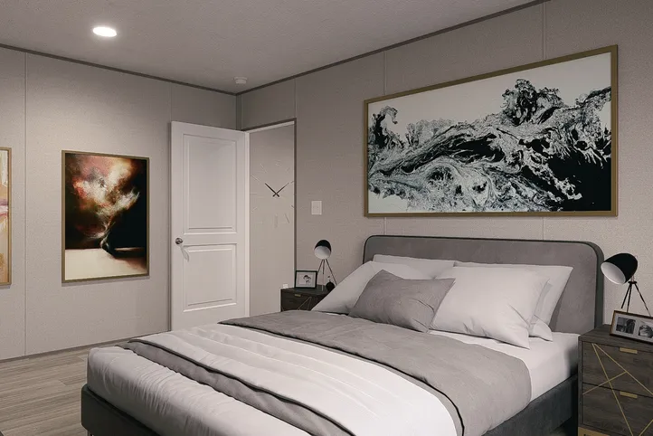 The MAYNARDVILLE CLASSIC 56 Primary Bedroom. This Manufactured Mobile Home features 2 bedrooms and 2 baths.