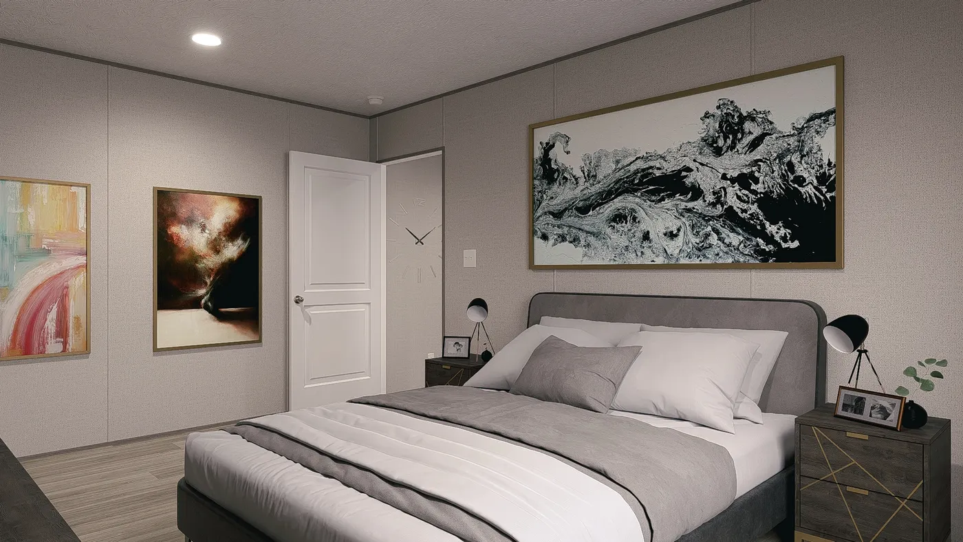 The MAYNARDVILLE CLASSIC 56 Primary Bedroom. This Manufactured Mobile Home features 2 bedrooms and 2 baths.